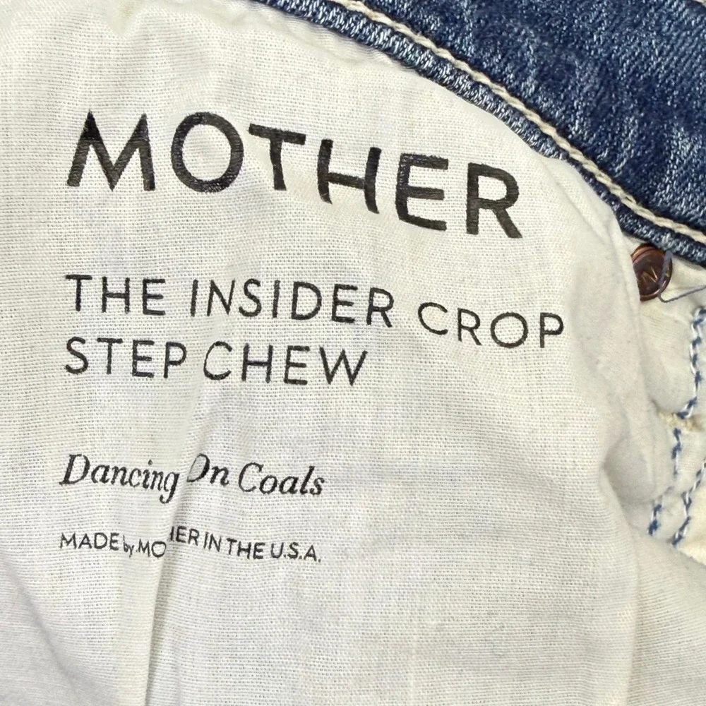 MOTHER The Insider Crop‎ Step Chew Jeans Dancing On Coals Blue Distressed 26